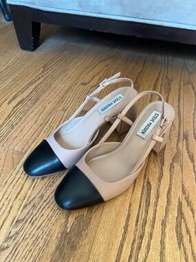 Steve Madden Nude and Black Slingback Block Heel Pumps